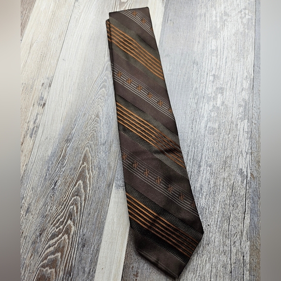 Boeing Neck Tie Vintage Brown Stripes 767 Logo Pattern - Picture 1 of 7